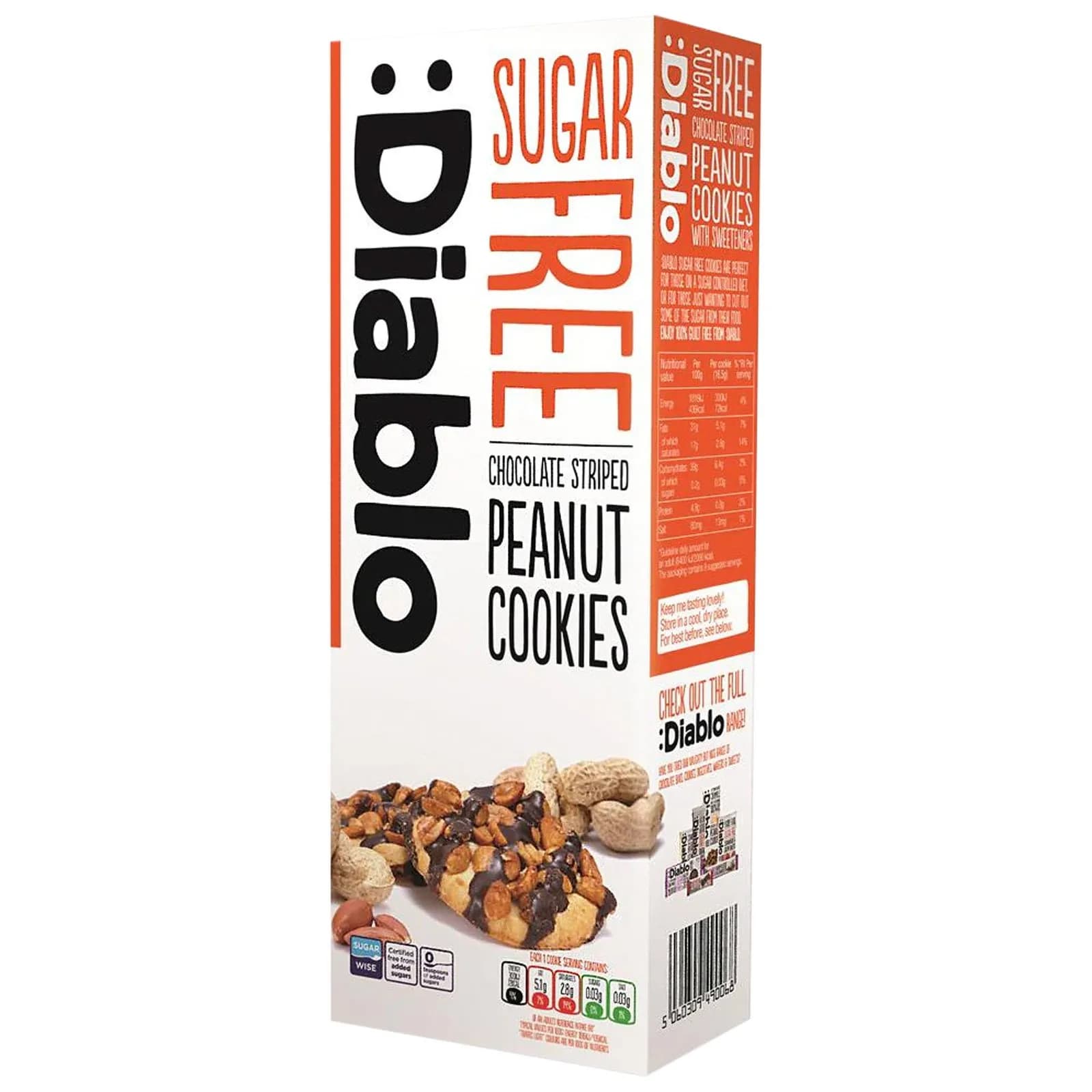 Diablo Sugar Free Chocolate Striped Peanut Cookies 150 g