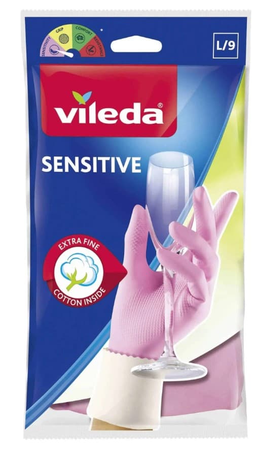 VILEDA SENSITIVE GLOVES ורוד LARGE SIZE
