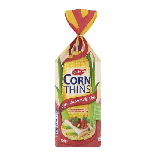 Real Foods Corn Thins Soy& Linseed 150g