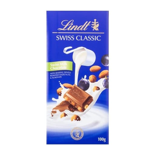 Lindt Swiss Classic Milk Raisins & Hazelnut& Almond 100g