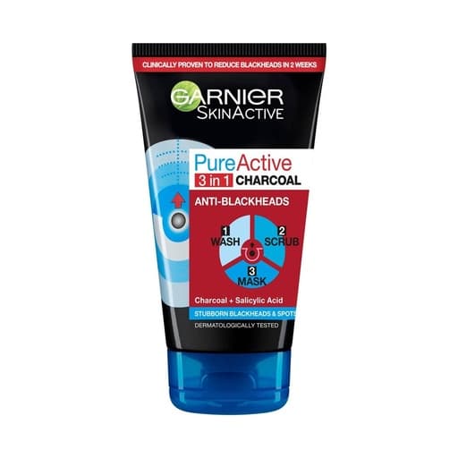 Garnier Pure Active 3In1 Charcoal Black Heads Cleaner 150ml