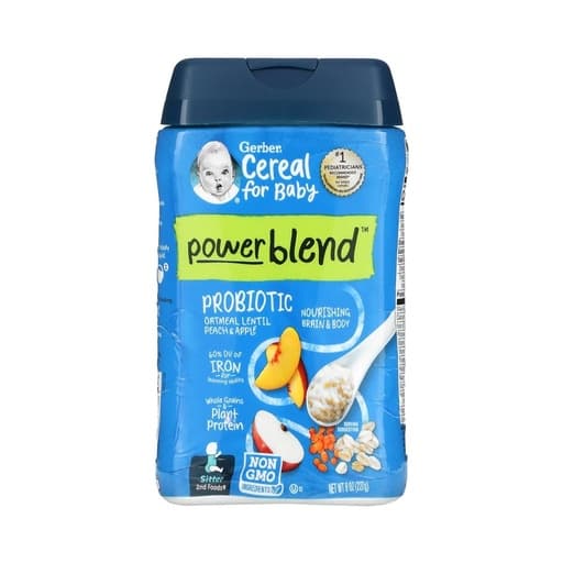 Gerber, Powerblend, Probiotic Oatmeal Lentil Cereal, Peach & Apple 227g