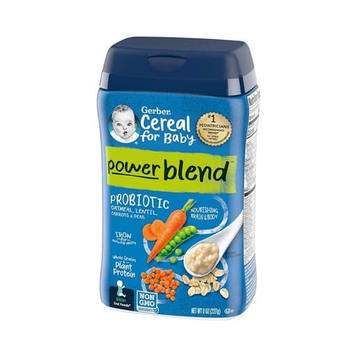 Gerber, Powerblend, Probiotic Oatmeal Lentil Cereal, Carrot & Pea 227g