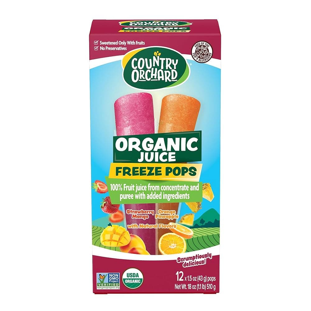 Country Orchard Kisko Freezies عضوي Freeze Pops 100% عصير 12 pcs