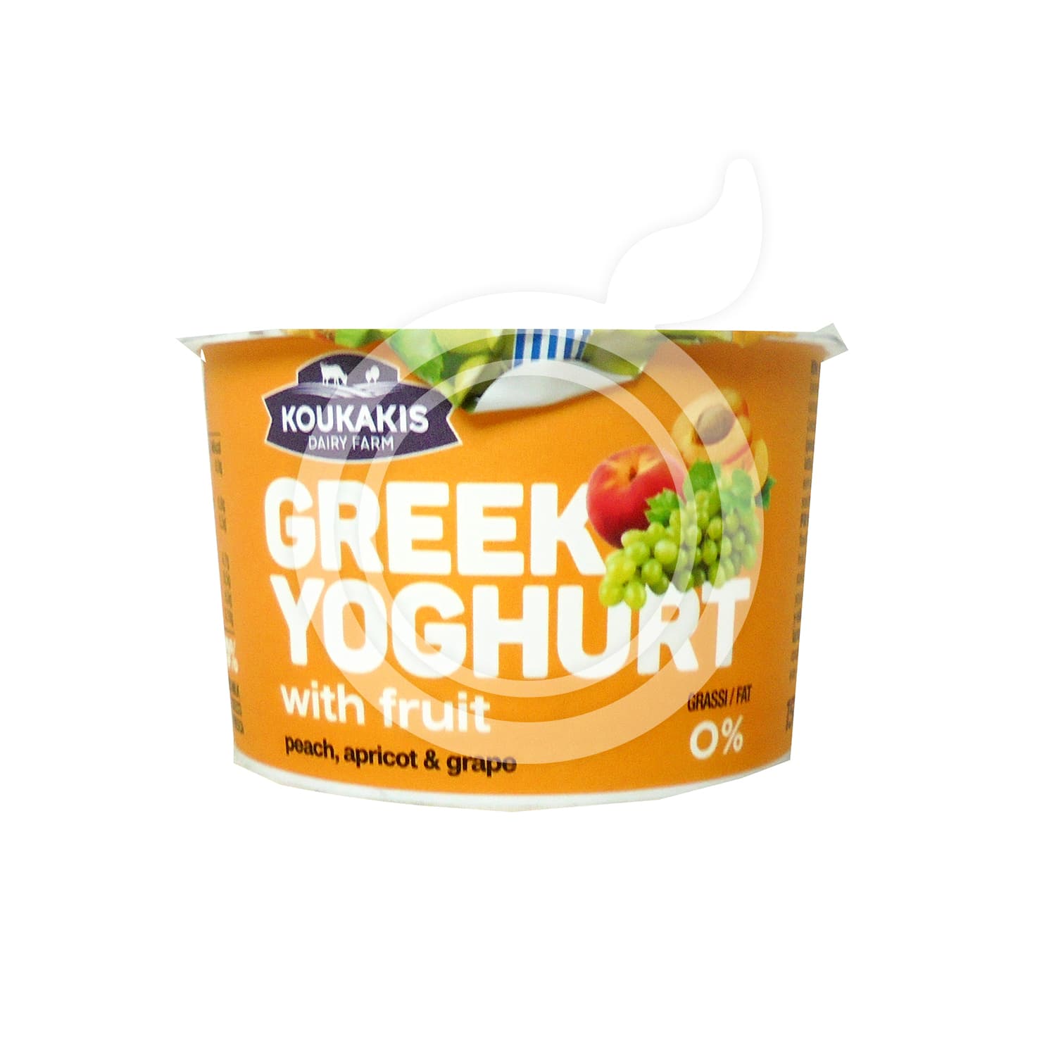 koukakis greek yoghurt with فاكهة خوخ & apricot & عنب 0% fat 150 g