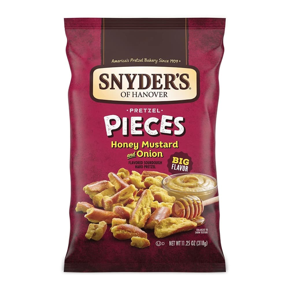 Snyders pretzel pieces flavored with onion honey and mustard 319 g